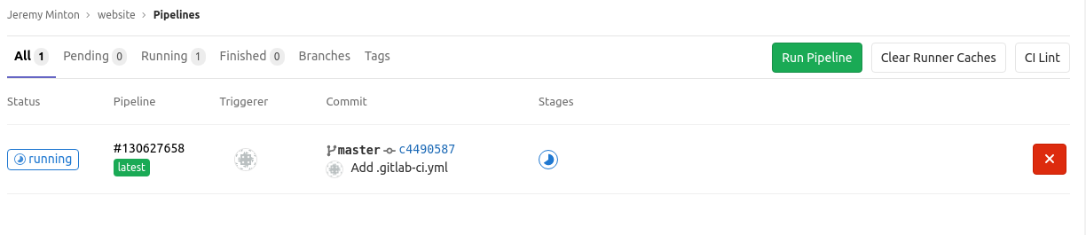 GitLab's pipeline running